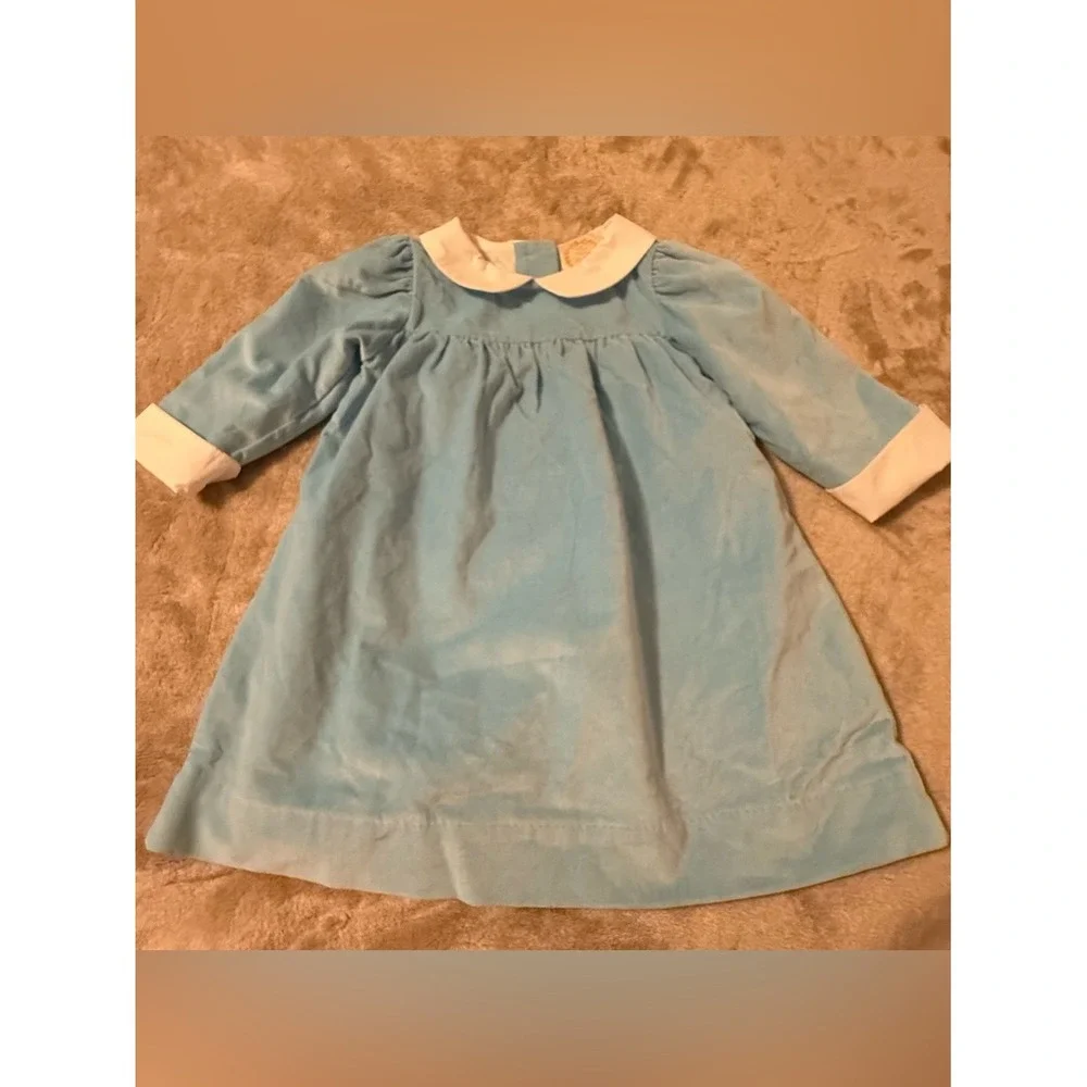 The Beaufort Bonnet Company Girls Blue Corduroy Peter Pan Collar Dress 4T